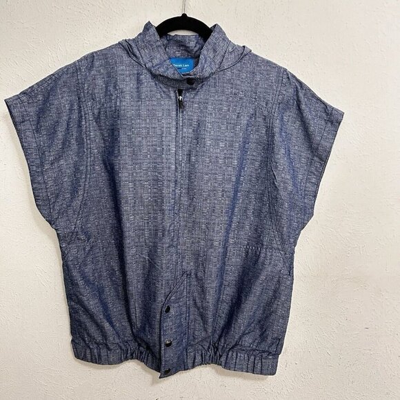 Derek Lam for Design Nation Jacket Blue Chambray Organic Cotton Blend Hooded L - Picture 2 of 12